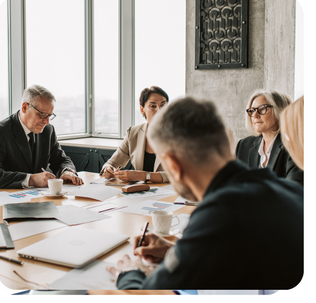 Professionals in a confidential workplace meeting